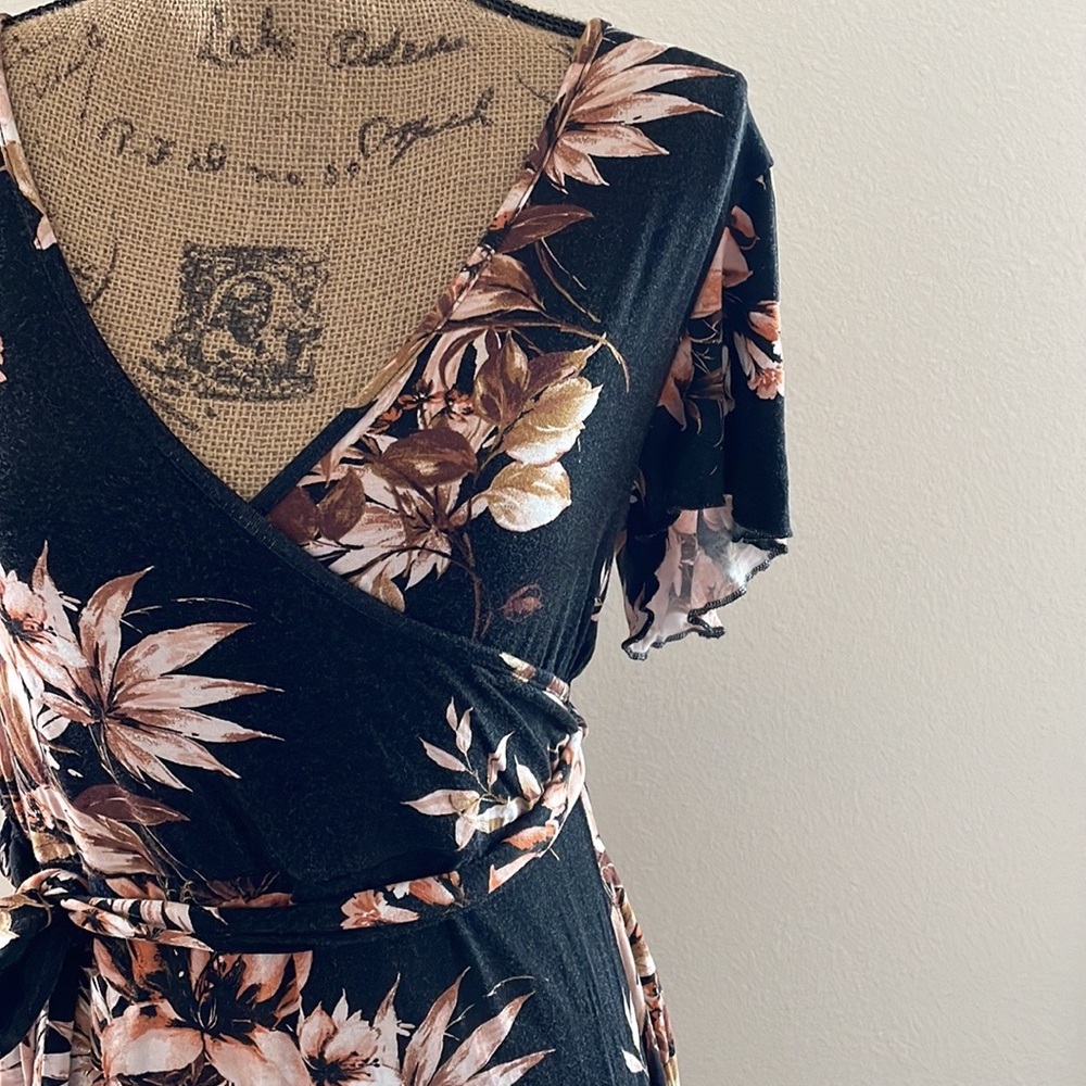 floral print hi-lo faux wrap dress